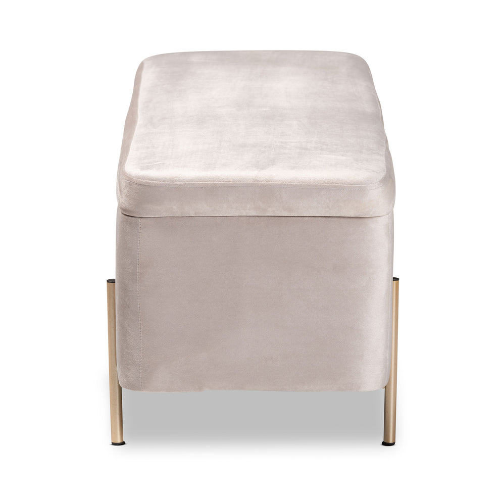 Baxton Studio Rockwell Contemporary Glam and Luxe Grey Velvet Fabric Upholstered and Gold Finished Metal Storage Bench | Benches | Modishstore - 5