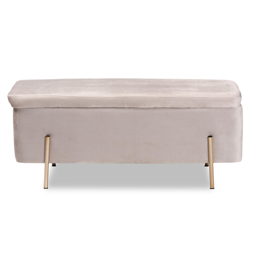 Baxton Studio Rockwell Contemporary Glam and Luxe Grey Velvet Fabric Upholstered and Gold Finished Metal Storage Bench | Benches | Modishstore - 6