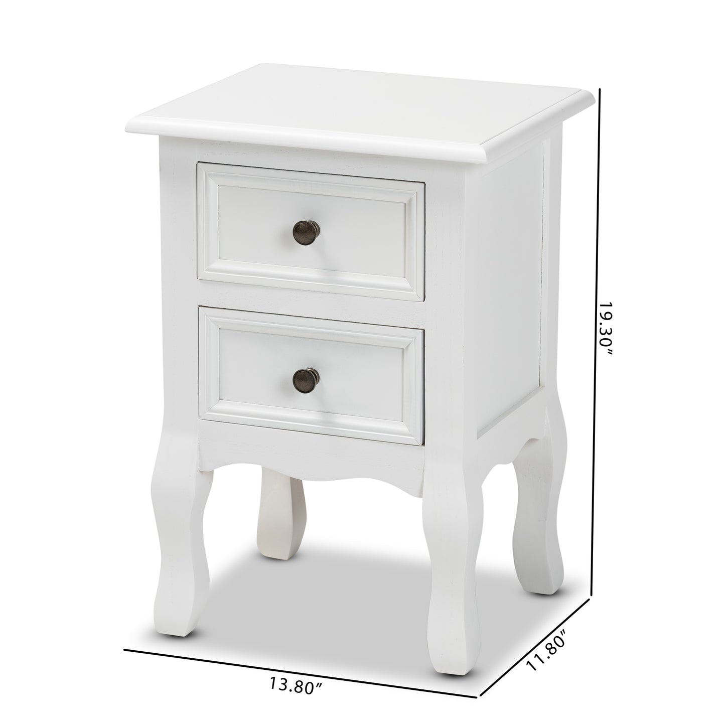 Baxton Studio Caelan Classic and Traditional White Finished Wood 2-Drawer End Table | Cabinets | Modishstore - 3