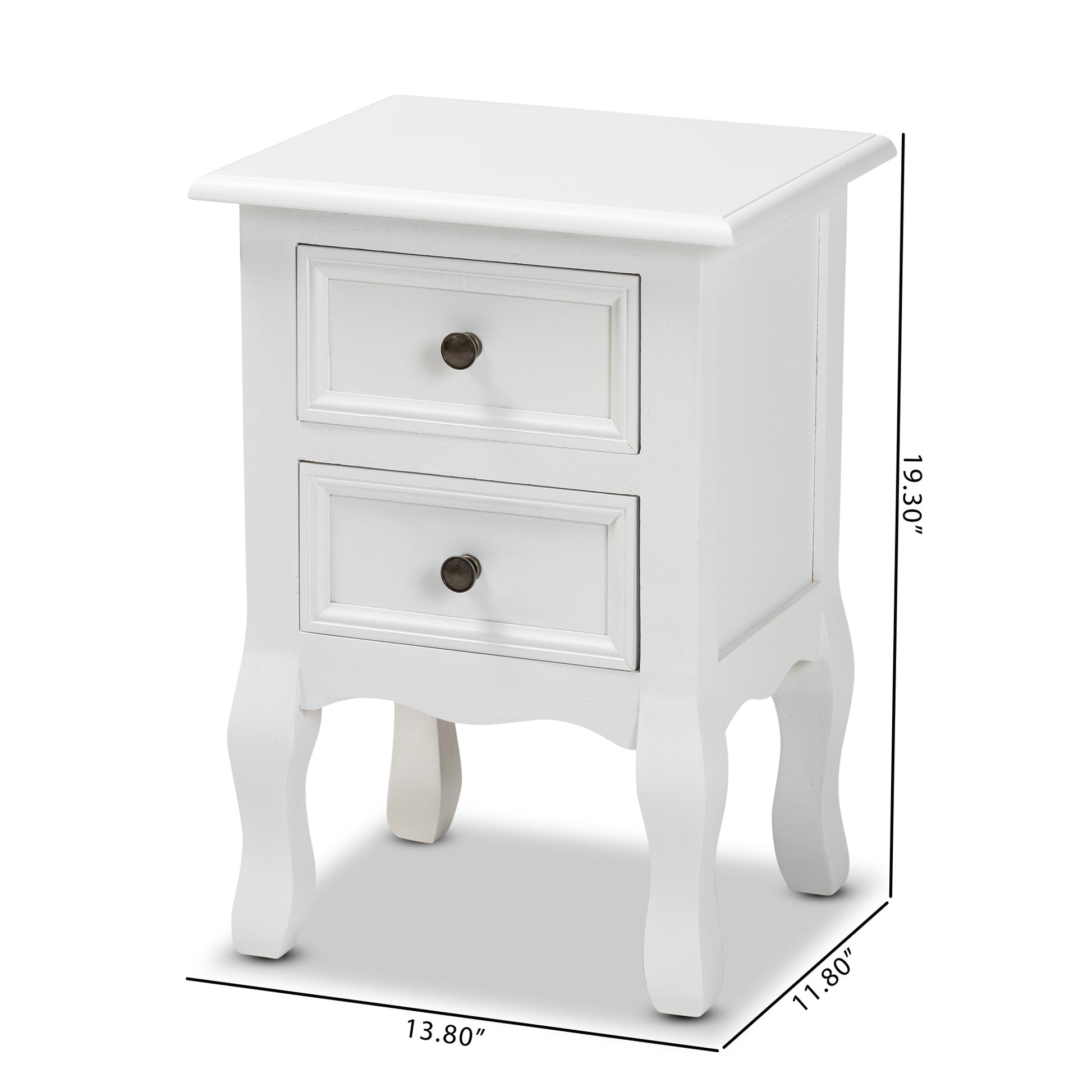 Baxton Studio Caelan Classic and Traditional White Finished Wood 2-Drawer End Table | Cabinets | Modishstore - 3