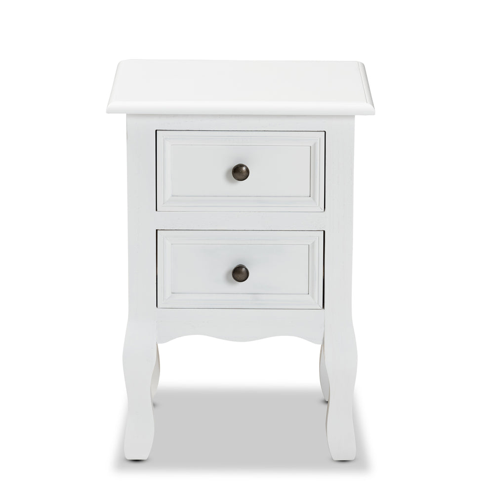 Baxton Studio Caelan Classic and Traditional White Finished Wood 2-Drawer End Table | Cabinets | Modishstore - 6