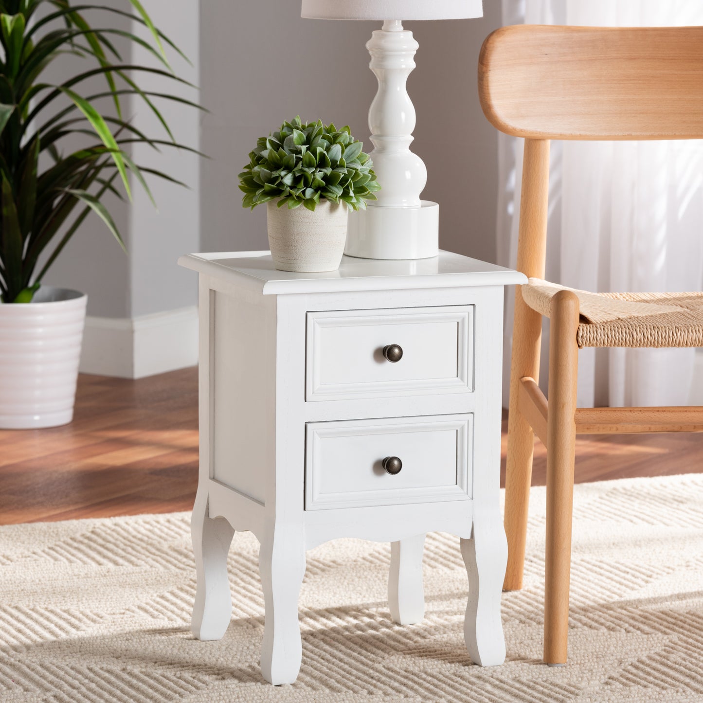 Baxton Studio Caelan Classic and Traditional White Finished Wood 2-Drawer End Table | Cabinets | Modishstore