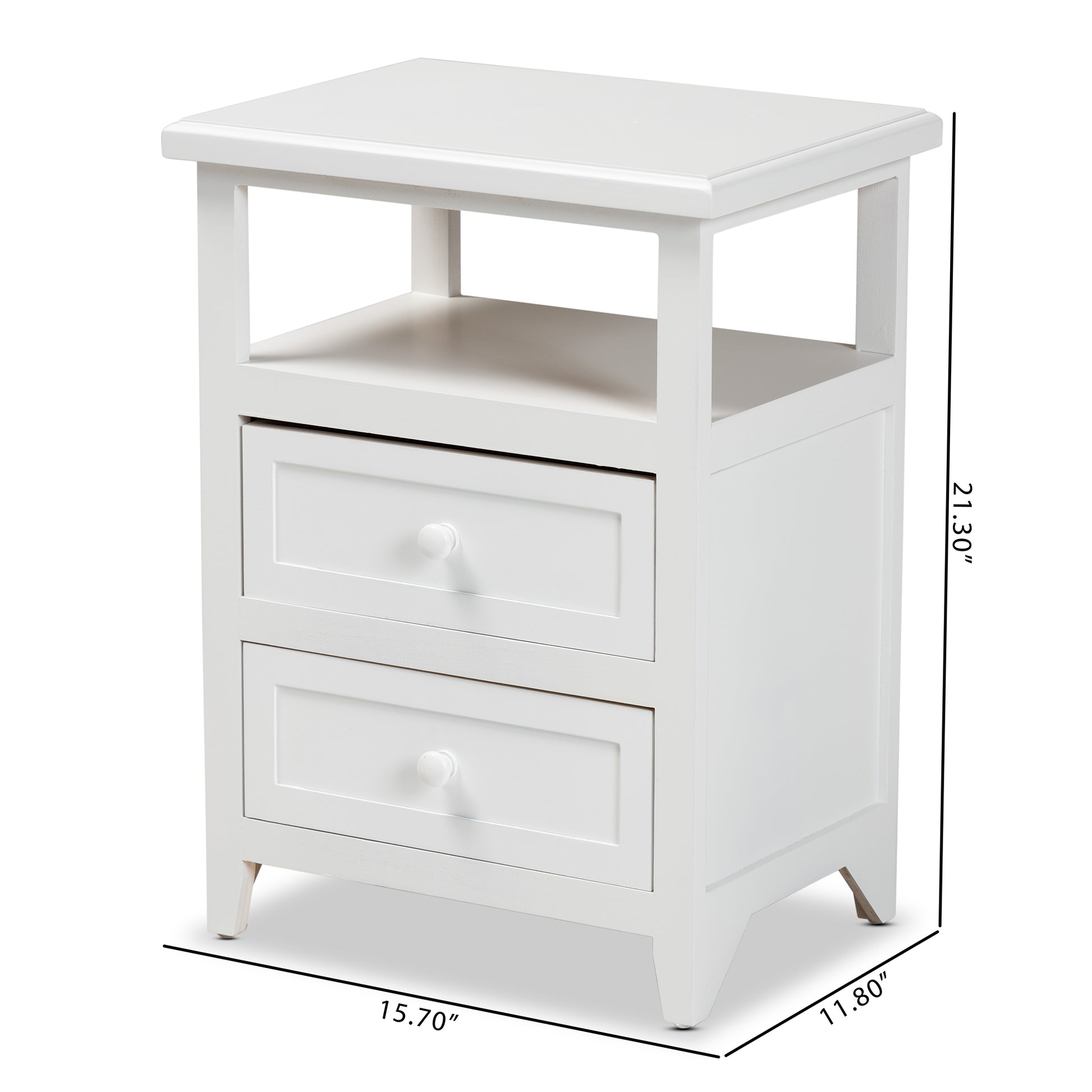 Baxton Studio Karsen Modern and Contemporary White Finished Wood 2-Drawer End Table | Cabinets | Modishstore - 3