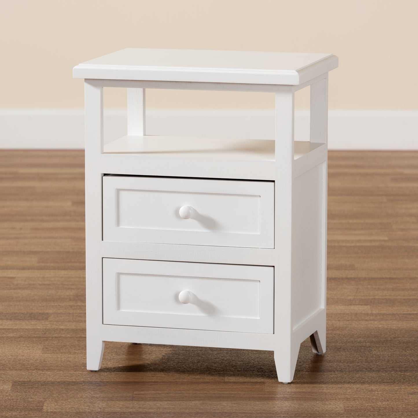 Baxton Studio Karsen Modern and Contemporary White Finished Wood 2-Drawer End Table | Cabinets | Modishstore - 2