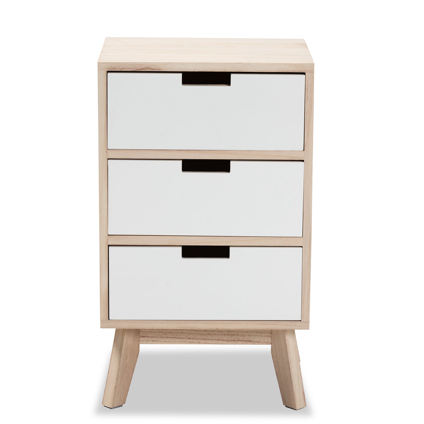 Baxton Studio Halian Mid-Century Modern Two-Tone White and Light Brown Finished Wood 3-Drawer End Table | Cabinets | Modishstore - 6