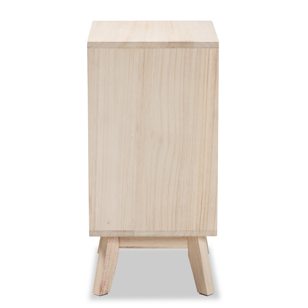 Baxton Studio Halian Mid-Century Modern Two-Tone White and Light Brown Finished Wood 3-Drawer End Table | Cabinets | Modishstore - 7