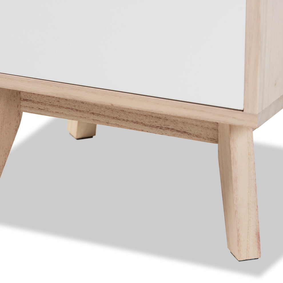 Baxton Studio Halian Mid-Century Modern Two-Tone White and Light Brown Finished Wood 3-Drawer End Table | Cabinets | Modishstore - 9