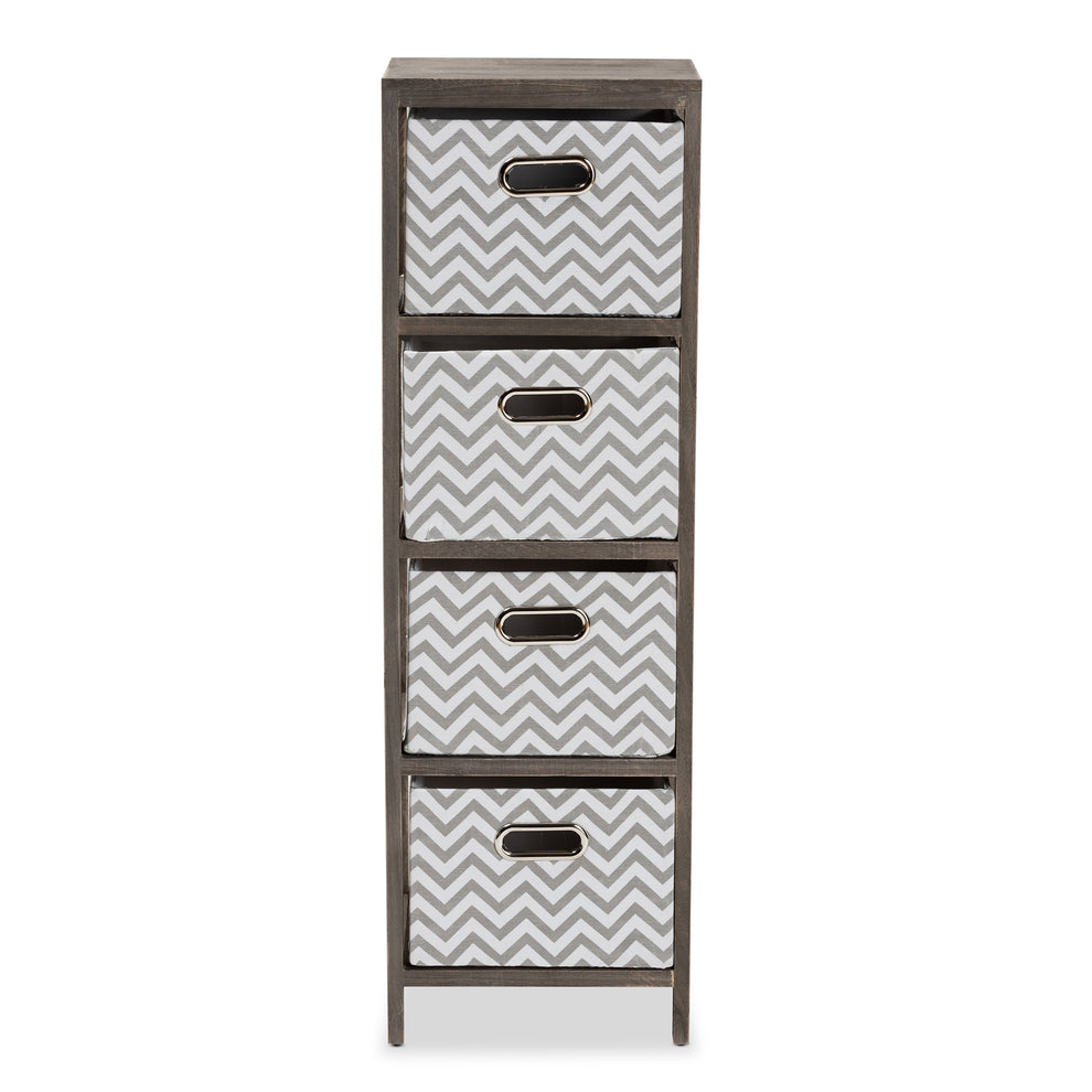 Baxton Studio Jorah Modern and Contemporary Grey and White Fabric Upholstered Greywashed Wood 4-Basket Tallboy Storage Unit | Cabinets | Modishstore - 4