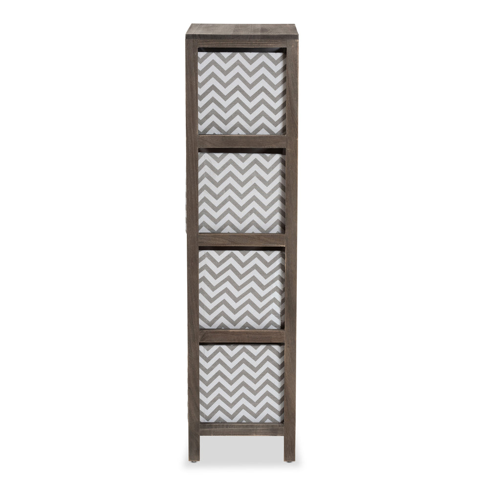 Baxton Studio Jorah Modern and Contemporary Grey and White Fabric Upholstered Greywashed Wood 4-Basket Tallboy Storage Unit | Cabinets | Modishstore - 5
