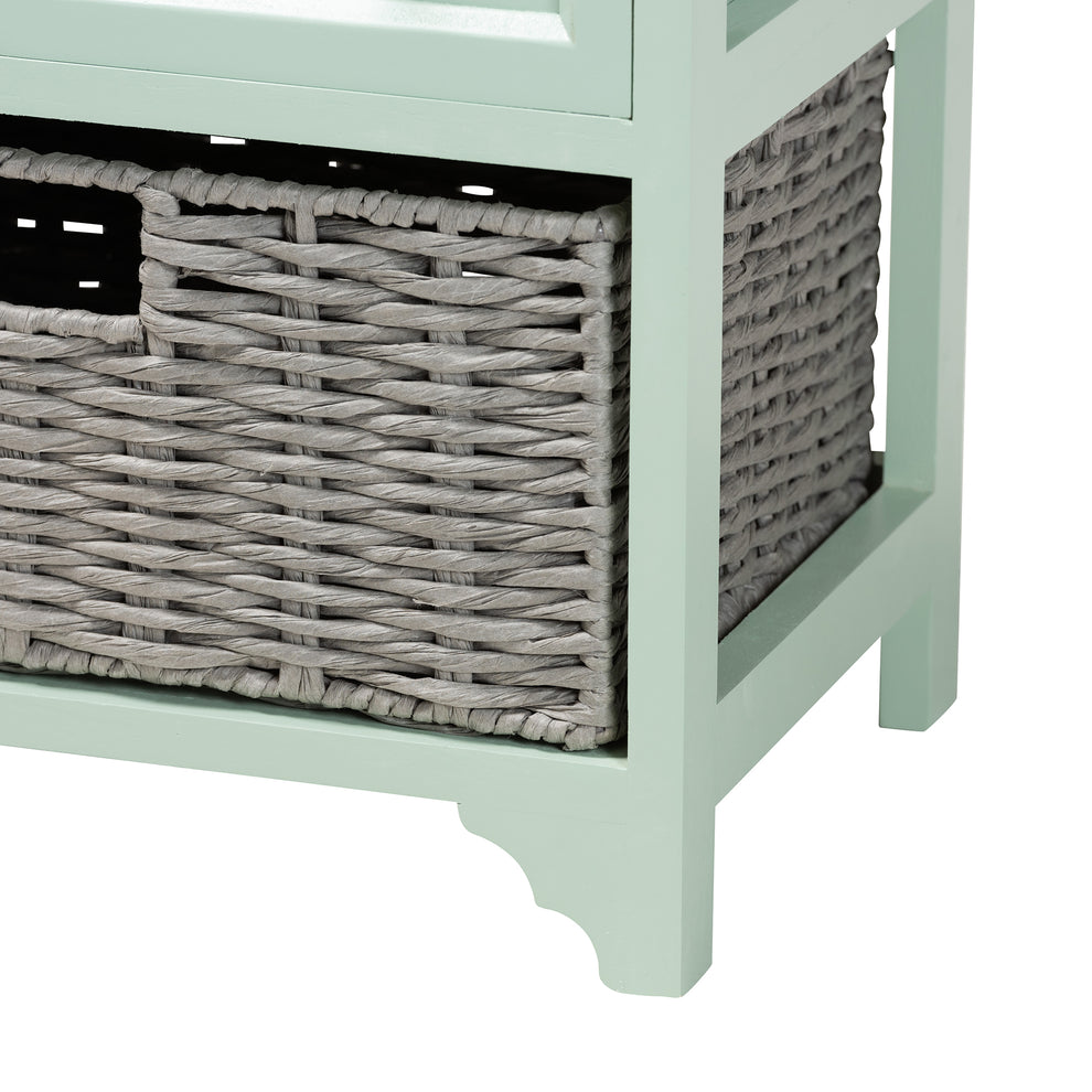 Baxton Studio Valtina Modern and Contemporary Two-Tone Oak Brown and Mint Green Finished Wood 3-Drawer Storage Unit with Baskets | Cabinets | Modishstore - 9
