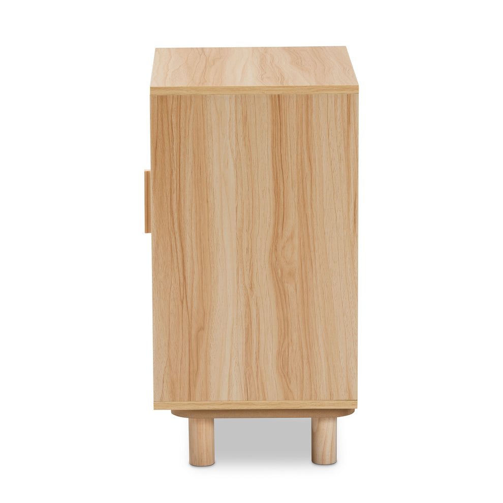 Baxton Studio Maclean Mid-Century Modern Rattan and Natural Brown Finished Wood 1-Door End Table | Cabinets | Modishstore - 8