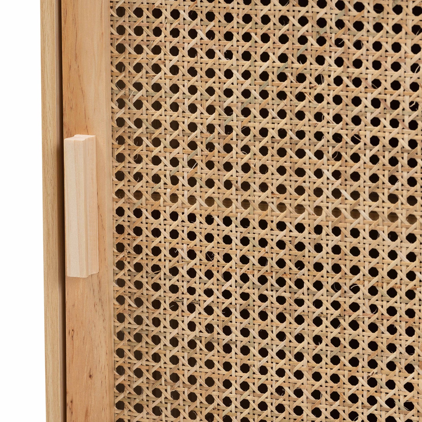 Baxton Studio Maclean Mid-Century Modern Rattan and Natural Brown Finished Wood 1-Door End Table | Cabinets | Modishstore - 9