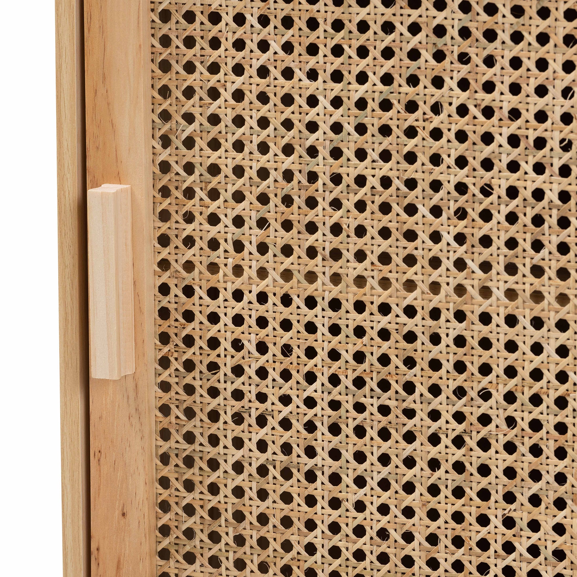 Baxton Studio Maclean Mid-Century Modern Rattan and Natural Brown Finished Wood 1-Door End Table | Cabinets | Modishstore - 9