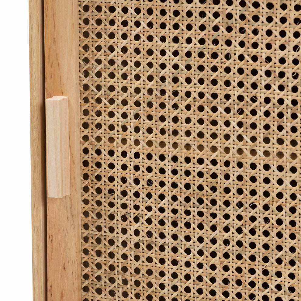 Baxton Studio Maclean Mid-Century Modern Rattan and Natural Brown Finished Wood 1-Door End Table | Cabinets | Modishstore - 9