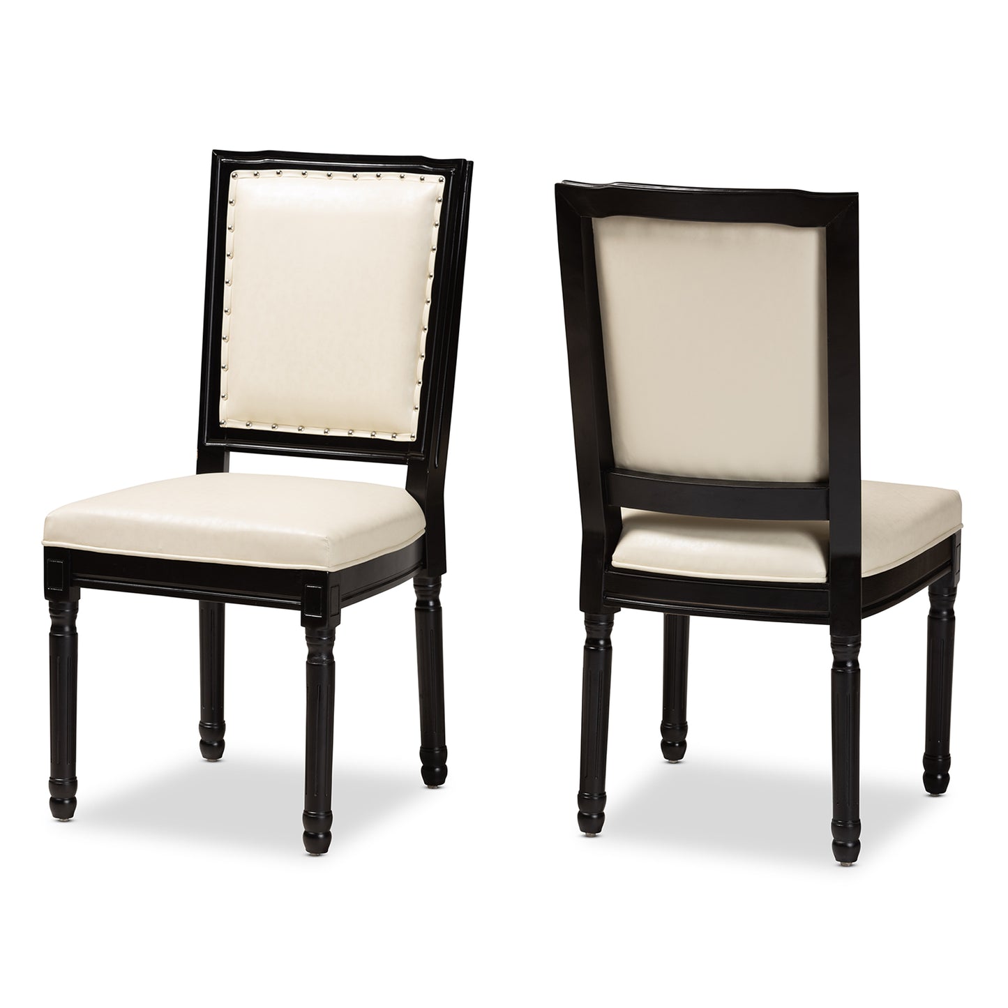 Baxton Studio Louane Traditional French Inspired Beige Faux Leather Upholstered and Black Finished Wood 2-Piece Dining Chair Set | Dining Chairs | Modishstore - 4