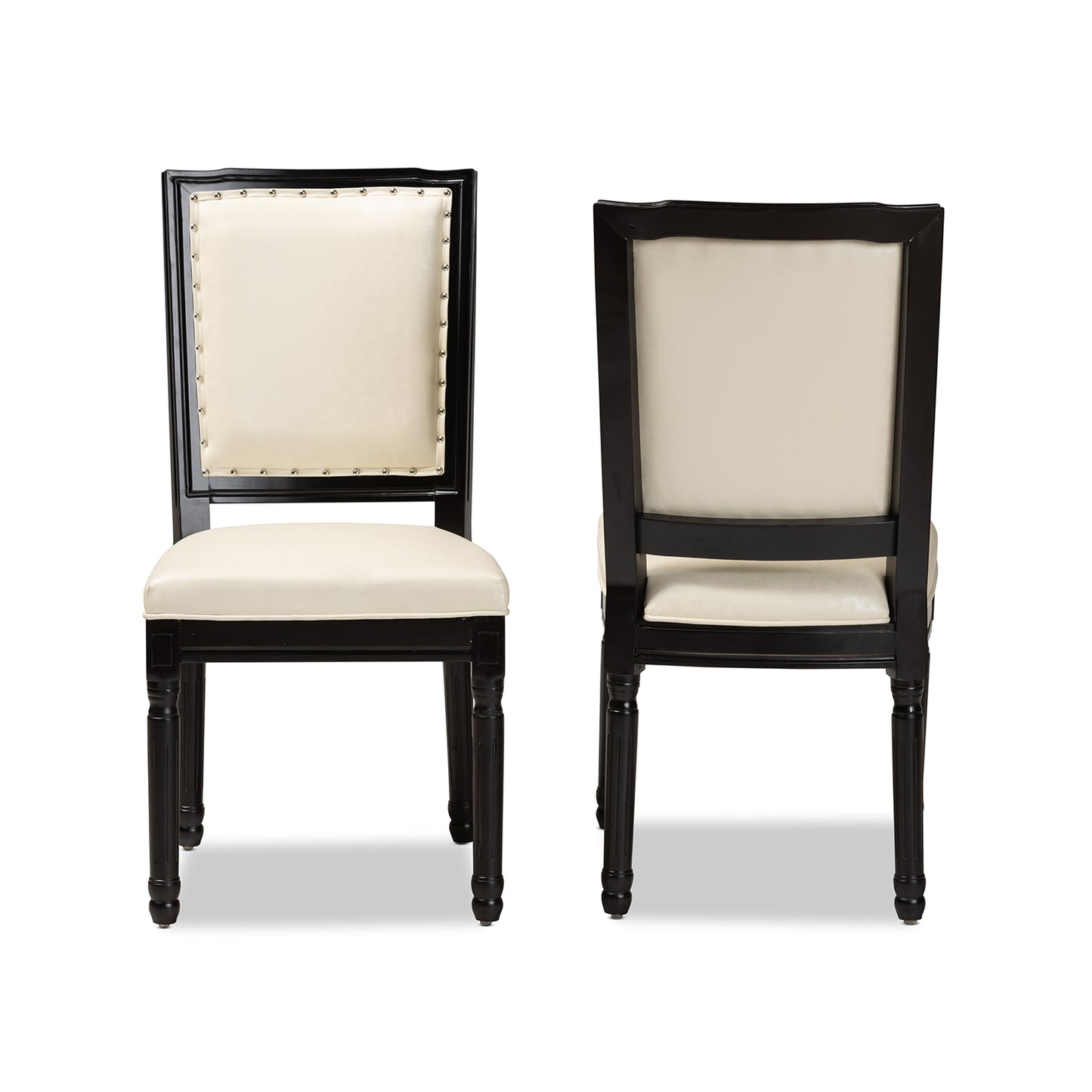 Baxton Studio Louane Traditional French Inspired Beige Faux Leather Upholstered and Black Finished Wood 2-Piece Dining Chair Set | Dining Chairs | Modishstore - 5