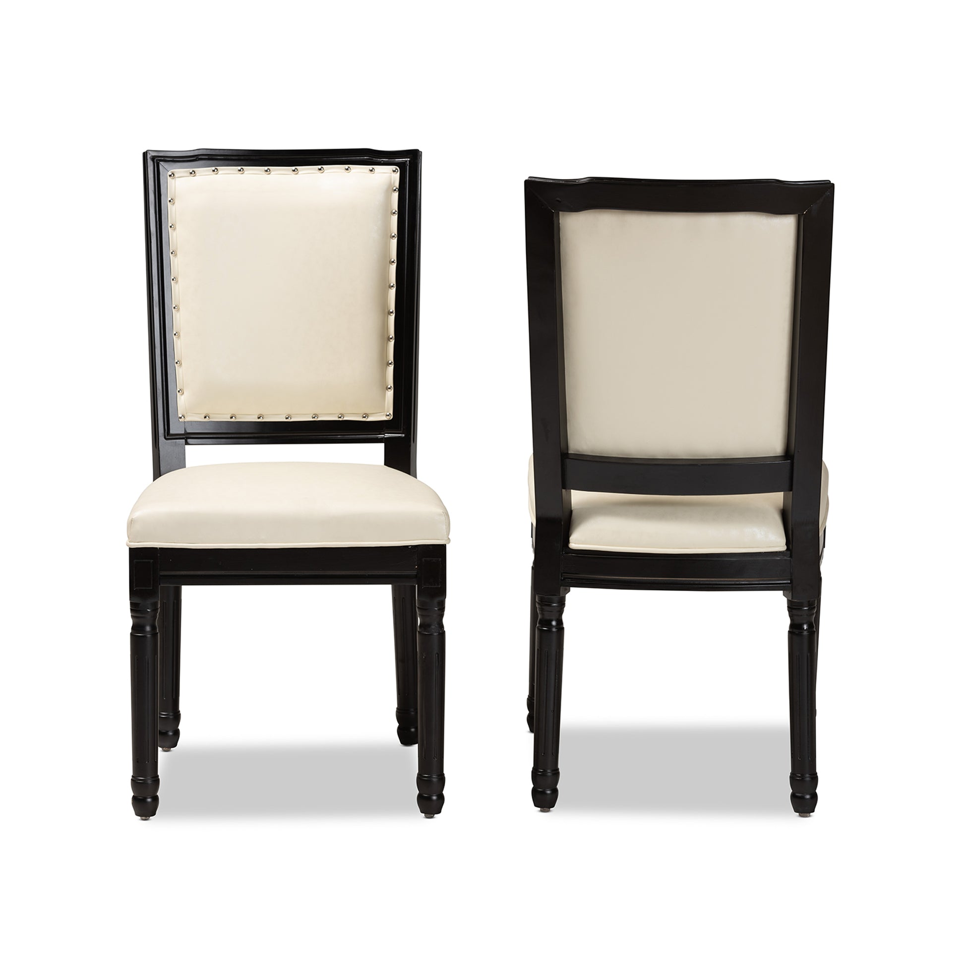 Baxton Studio Louane Traditional French Inspired Beige Faux Leather Upholstered and Black Finished Wood 2-Piece Dining Chair Set | Dining Chairs | Modishstore - 5