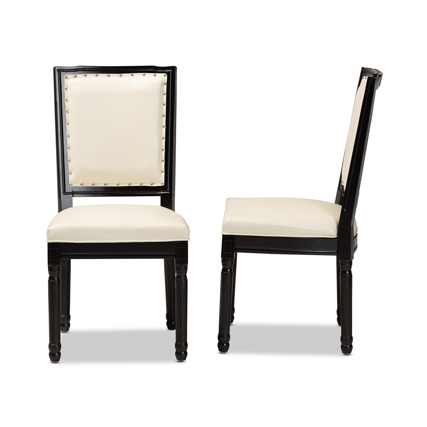 Baxton Studio Louane Traditional French Inspired Beige Faux Leather Upholstered and Black Finished Wood 2-Piece Dining Chair Set | Dining Chairs | Modishstore - 6