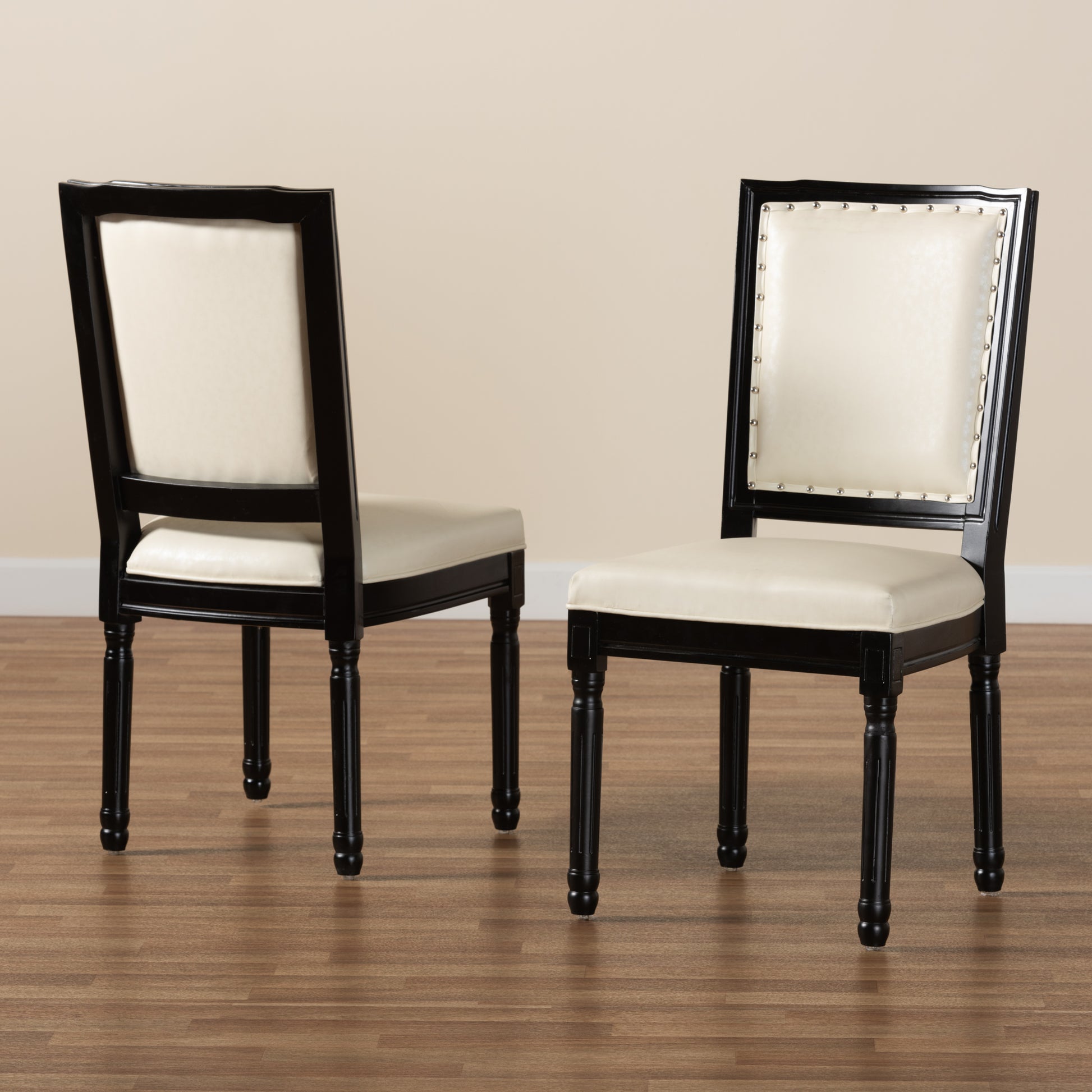 Baxton Studio Louane Traditional French Inspired Beige Faux Leather Upholstered and Black Finished Wood 2-Piece Dining Chair Set | Dining Chairs | Modishstore - 2
