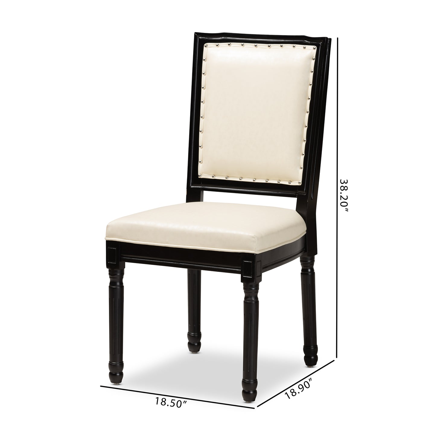 Baxton Studio Louane Traditional French Inspired Beige Faux Leather Upholstered and Black Finished Wood 2-Piece Dining Chair Set | Dining Chairs | Modishstore - 3