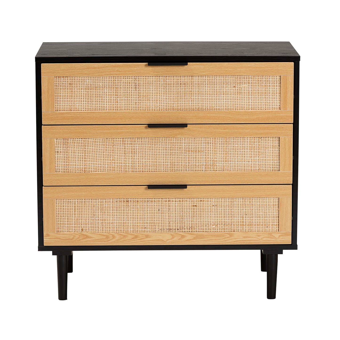 Baxton Studio Maureen Mid-Century Modern Espresso Brown Wood and Rattan 3-Drawer Cabinet | Cabinets | Modishstore - 6