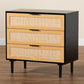 Baxton Studio Maureen Mid-Century Modern Espresso Brown Wood and Rattan 3-Drawer Cabinet | Cabinets | Modishstore - 2