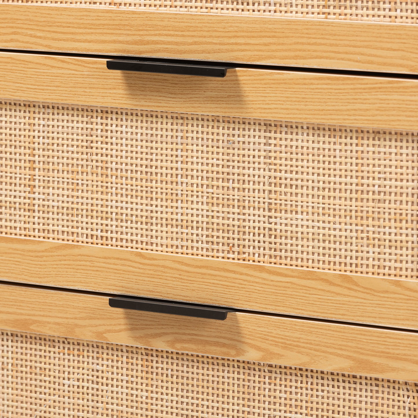 Baxton Studio Maureen Mid-Century Modern Espresso Brown Wood and Rattan 5-Drawer Storage Cabinet | Cabinets | Modishstore - 8