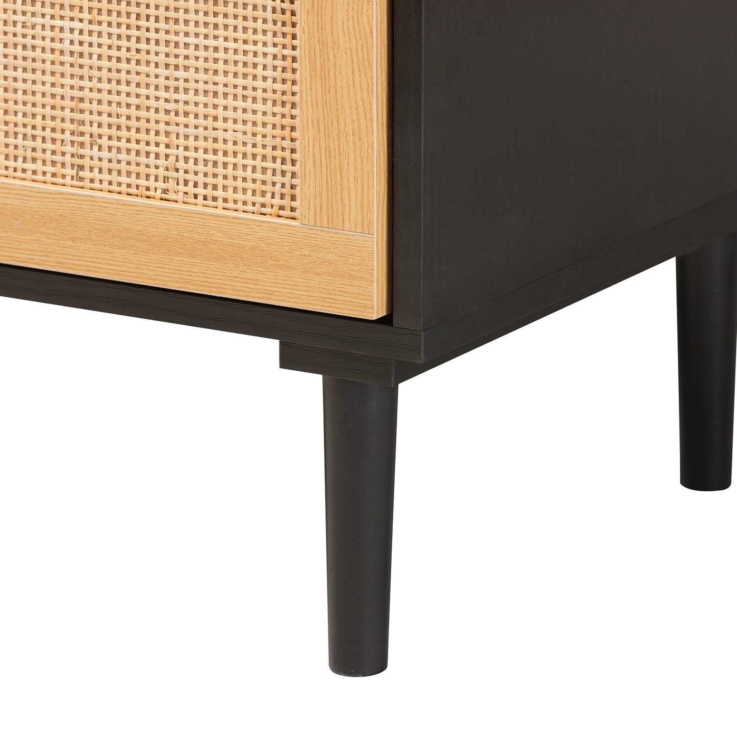 Baxton Studio Maureen Mid-Century Modern Espresso Brown Wood and Rattan 5-Drawer Storage Cabinet | Cabinets | Modishstore - 9