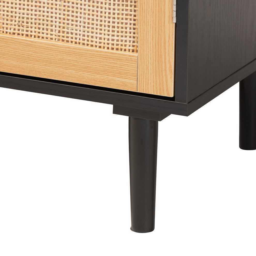 Baxton Studio Maureen Mid-Century Modern Espresso Brown Wood and Rattan 2-Door Storage Cabinet | Cabinets | Modishstore - 7