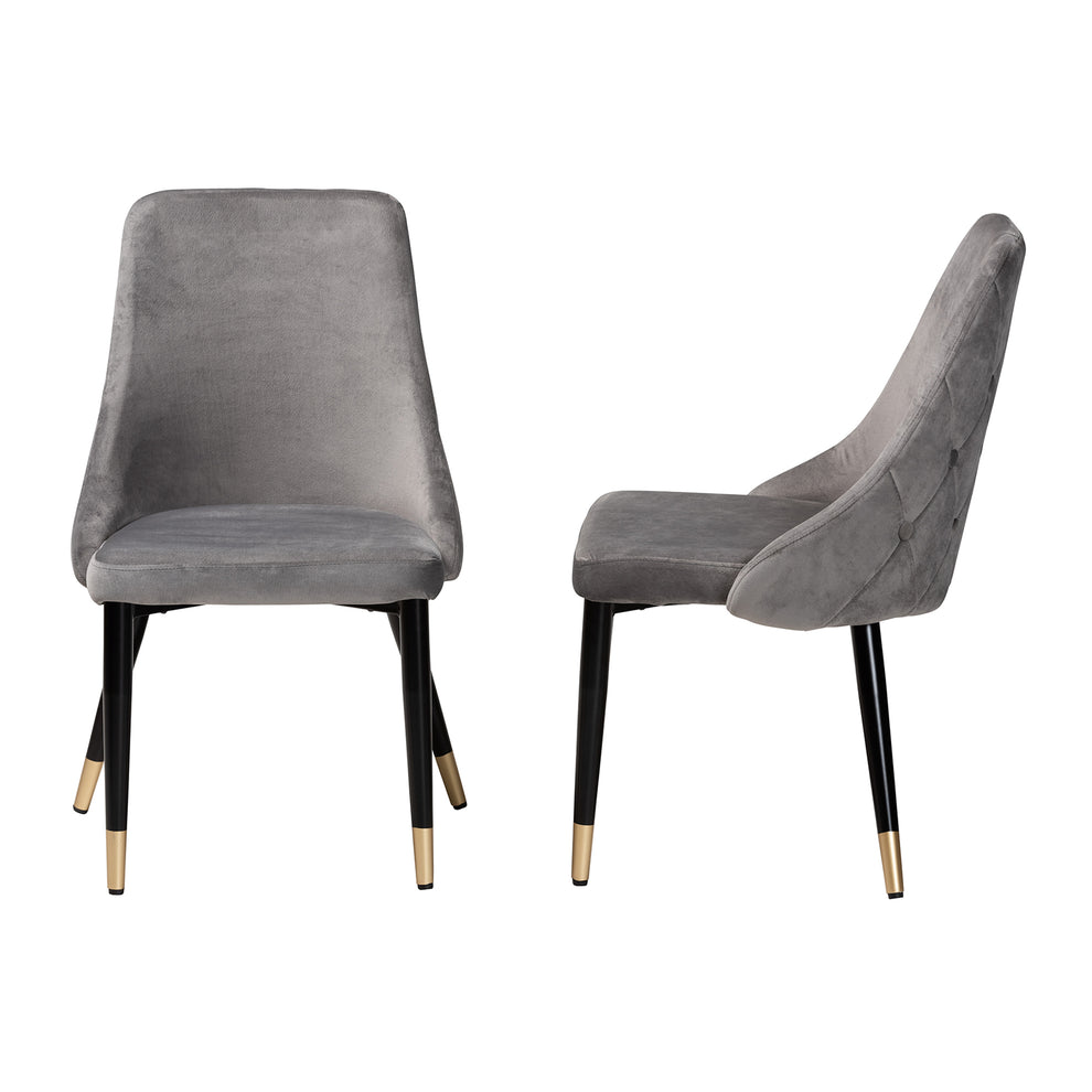 Baxton Studio Giada Contemporary Glam and Luxe Grey Velvet Fabric and Dark Brown Finished Wood 2-Piece Dining Chair Set | Dining Chairs | Modishstore - 6