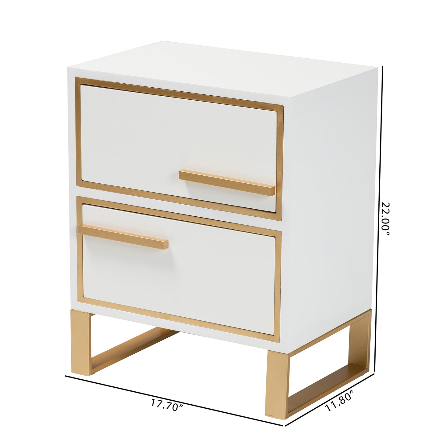 Baxton Studio Giolla Contemporary Glam and Luxe White Finished Wood and Gold Metal 2-Drawer End Table | Cabinets | Modishstore - 3