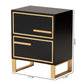 Baxton Studio Giolla Contemporary Glam and Luxe Black Finished Wood and Gold Metal 2-Drawer End Table | Cabinets | Modishstore - 3
