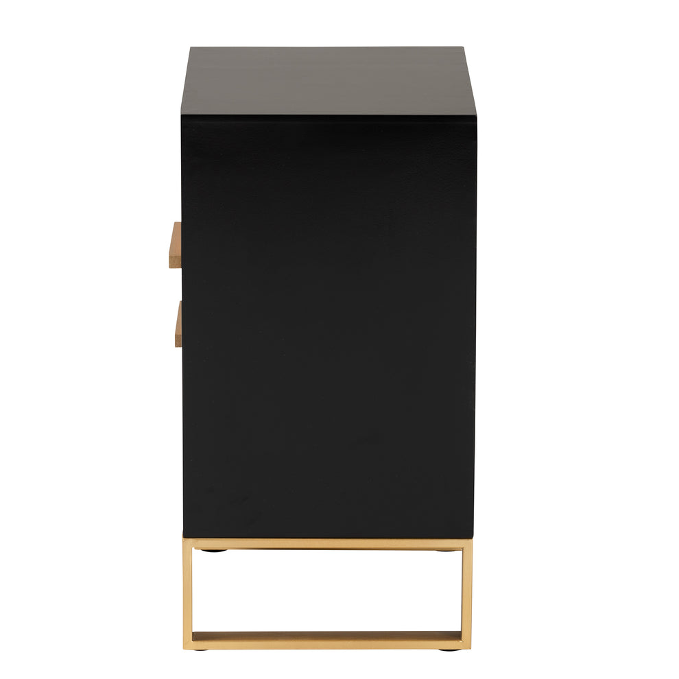 Baxton Studio Giolla Contemporary Glam and Luxe Black Finished Wood and Gold Metal 2-Drawer End Table | Cabinets | Modishstore - 7