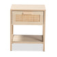 Baxton Studio Sebille Mid-Century Modern Light Brown Finished Wood 1-Drawer End Table with Natural Rattan | Cabinets | Modishstore - 6