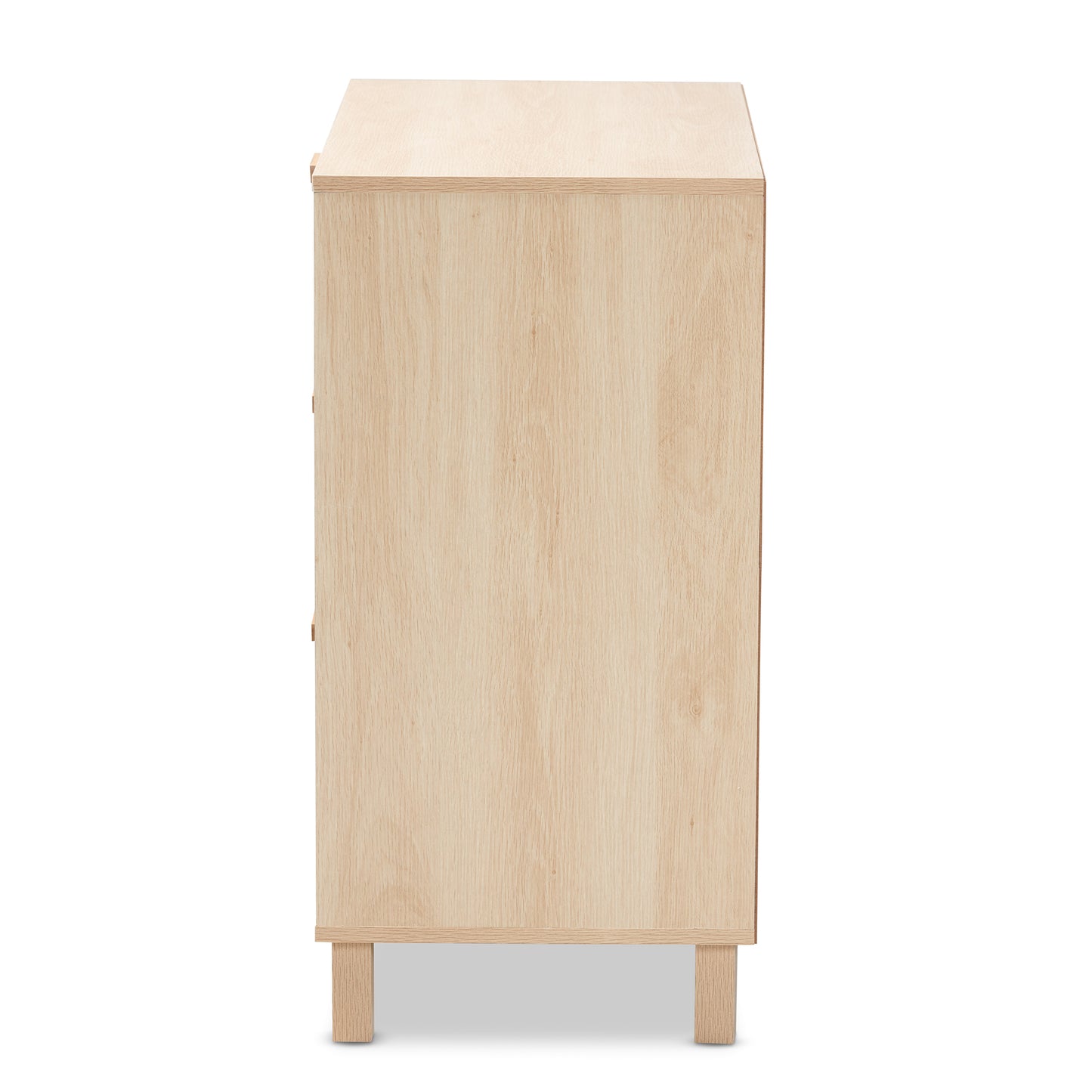 Baxton Studio Sebille Mid-Century Modern Light Brown Finished Wood 3-Drawer Storage Cabinet with Natural Rattan | Cabinets | Modishstore - 7