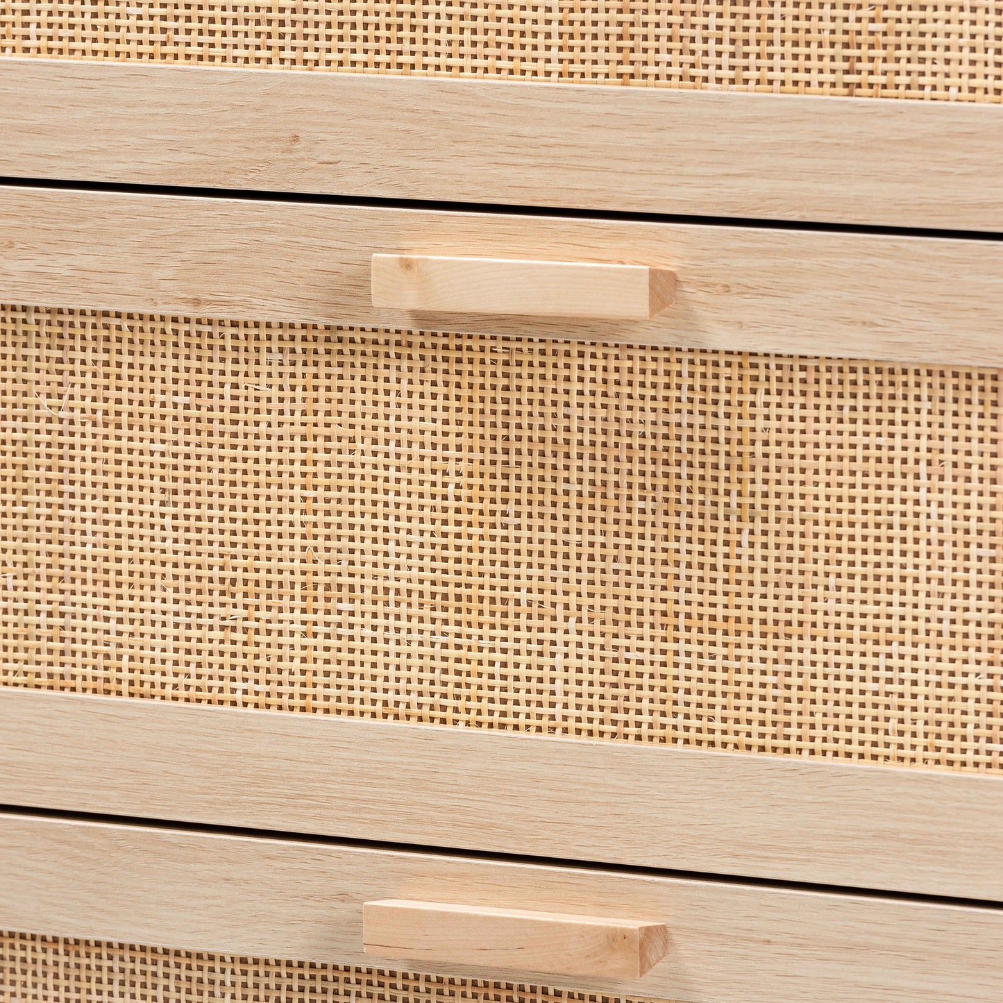 Baxton Studio Sebille Mid-Century Modern Light Brown Finished Wood 3-Drawer Storage Cabinet with Natural Rattan | Cabinets | Modishstore - 8