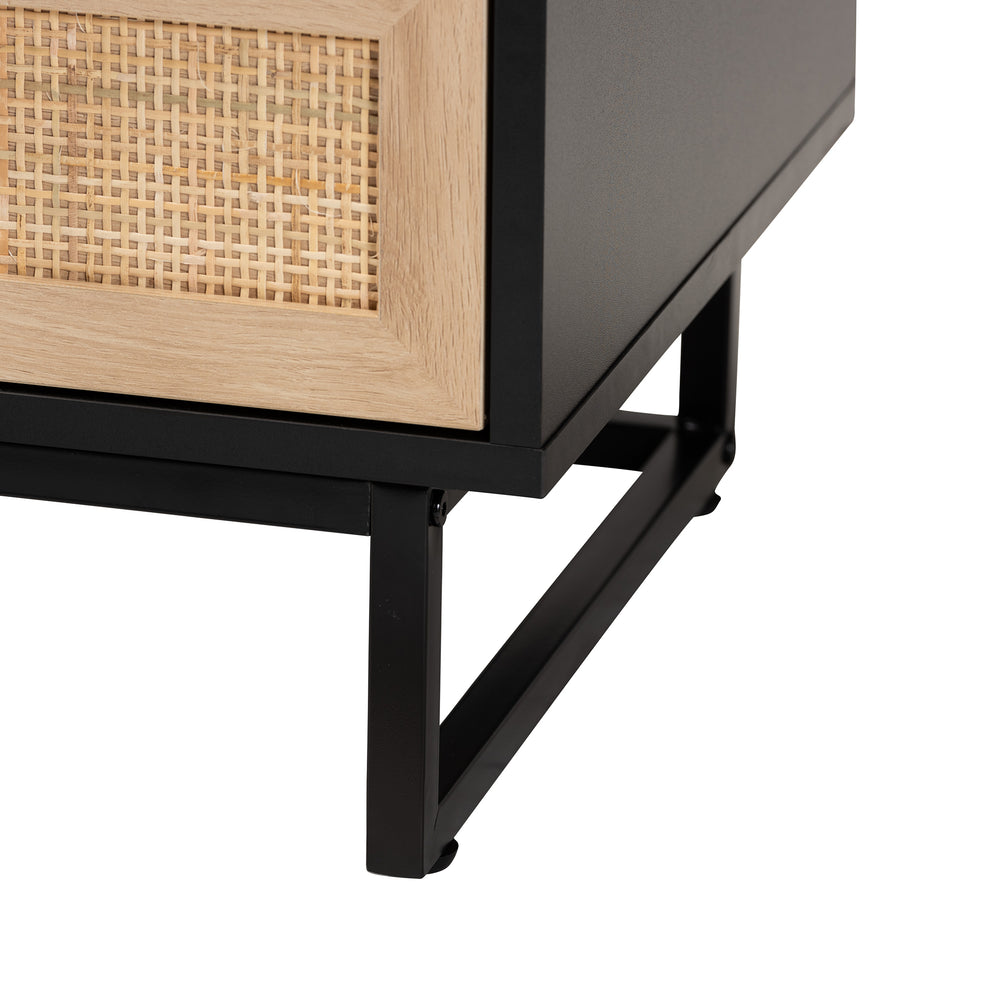 Baxton Studio Declan Mid-Century Modern Espresso Brown Finished Wood and Natural Rattan 2-Drawer End Table | Cabinets | Modishstore - 9