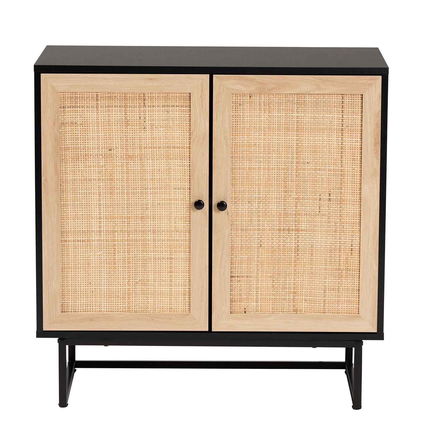 Baxton Studio Declan Mid-Century Modern Espresso Brown Finished Wood and Natural Rattan 2-Door Storage Cabinet | Cabinets | Modishstore - 4