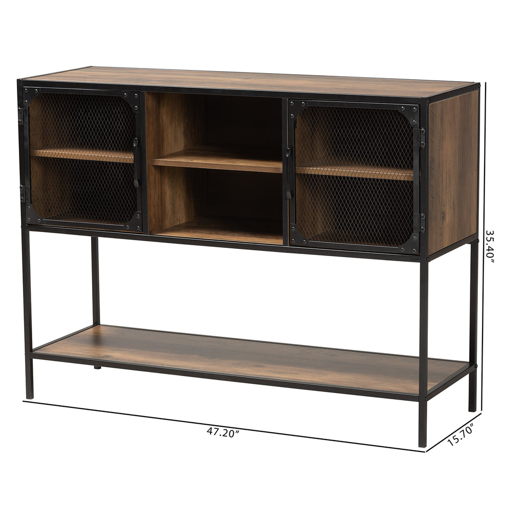 Baxton Studio Cardea Modern Industrial Walnut Brown Finished Wood and Black Metal 2-Door Sideboard | Sideboards | Modishstore - 10