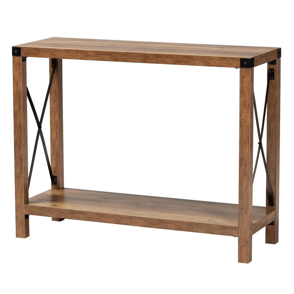 Baxton Studio Rumi Modern Farmhouse Natural Brown Finished Wood and Black Metal Console Table | Console Tables | Modishstore - 2