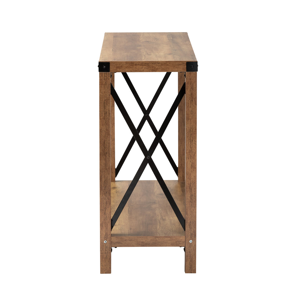 Baxton Studio Rumi Modern Farmhouse Natural Brown Finished Wood and Black Metal Console Table | Console Tables | Modishstore - 4