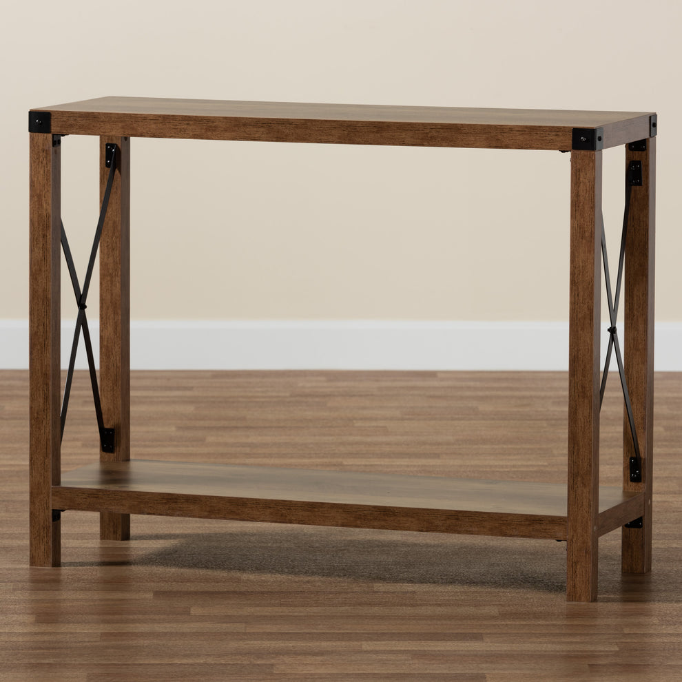 Baxton Studio Rumi Modern Farmhouse Natural Brown Finished Wood and Black Metal Console Table | Console Tables | Modishstore - 9