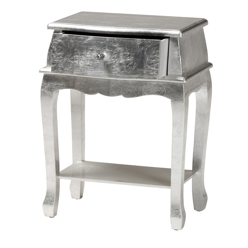 Baxton Studio Harriet Classic and Traditional Silver Finished Wood 1-Drawer End Table | Cabinets | Modishstore - 5