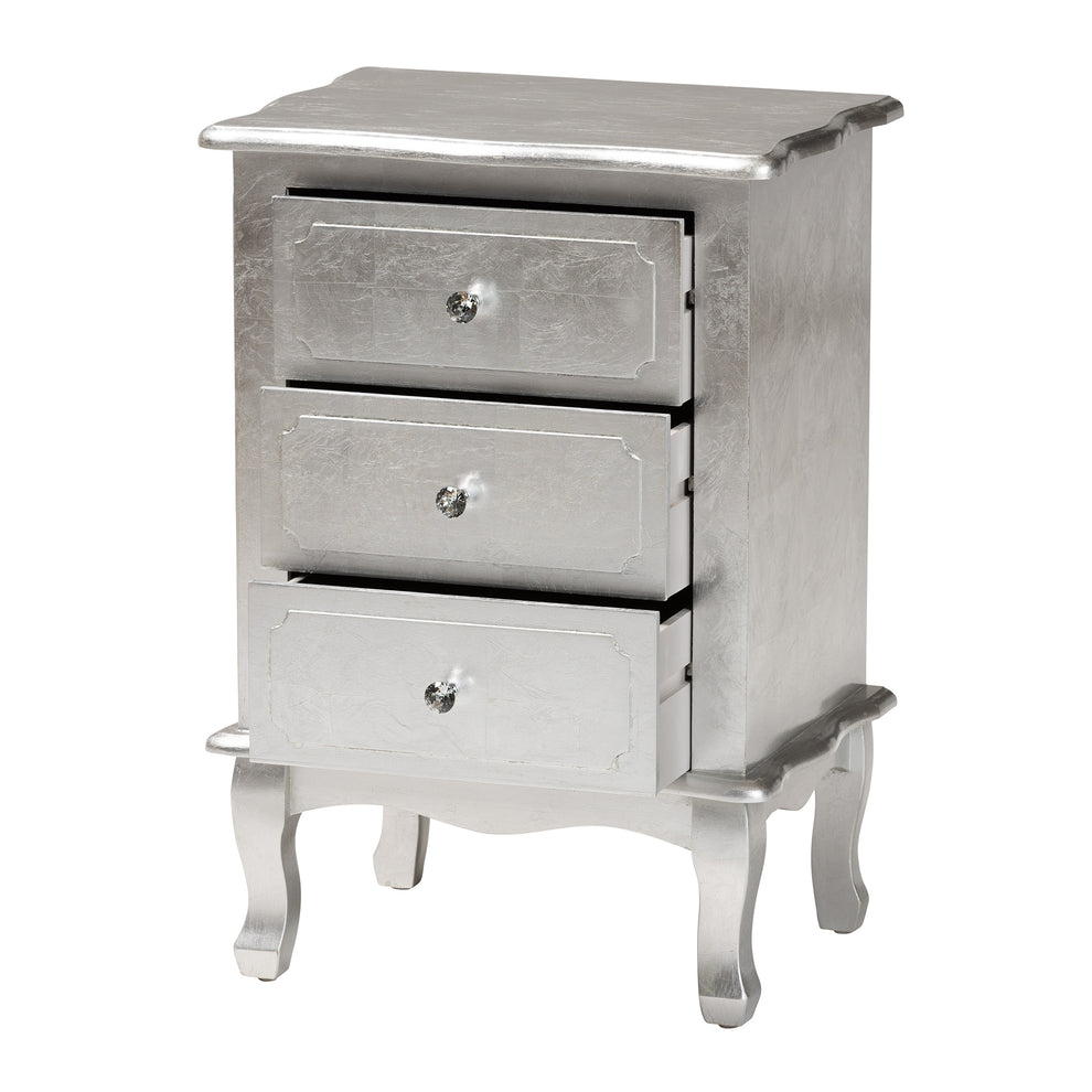 Baxton Studio Newton Classic and Traditional Silver Finished Wood 3-Drawer End Table | Cabinets | Modishstore - 5