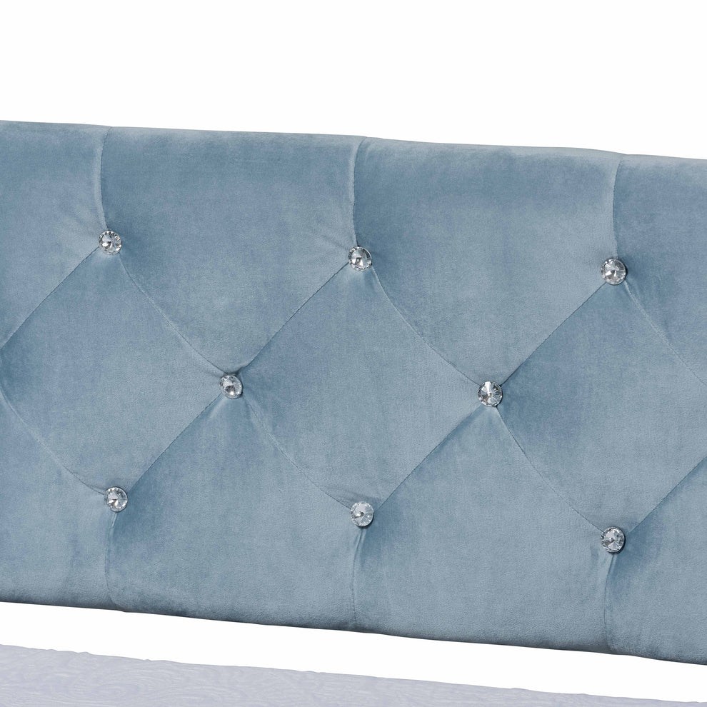 Baxton Studio Cora Modern and Contemporary Light Blue Velvet Fabric Upholstered and Dark Brown Finished Wood Twin Size Daybed | Daybeds | Modishstore - 5