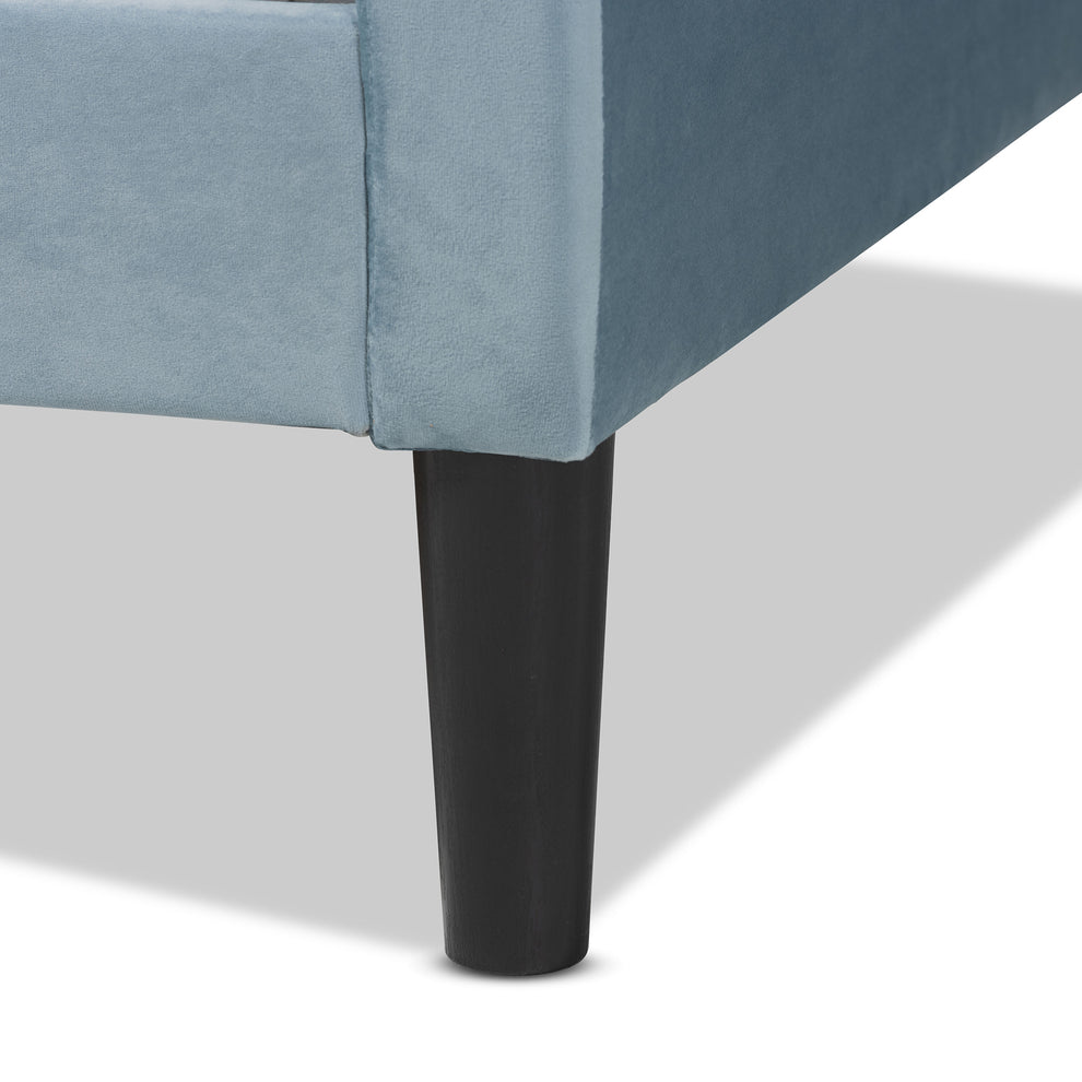Baxton Studio Cora Modern and Contemporary Light Blue Velvet Fabric Upholstered and Dark Brown Finished Wood Twin Size Daybed | Daybeds | Modishstore - 6