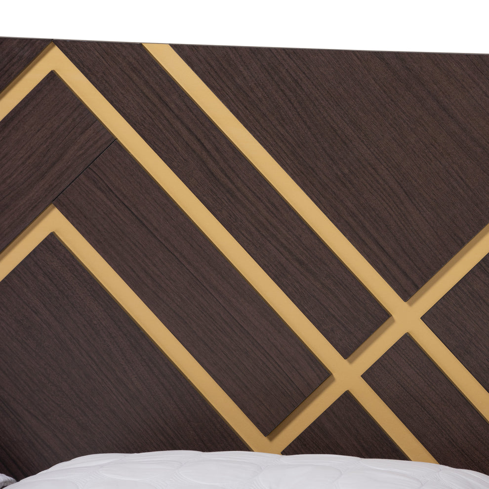 Baxton Studio Arcelia Contemporary Glam and Luxe Two-Tone Dark Brown and Gold Finished Wood Queen Size 5-Piece Bedroom Set | Bedroom Sets | Modishstore - 4