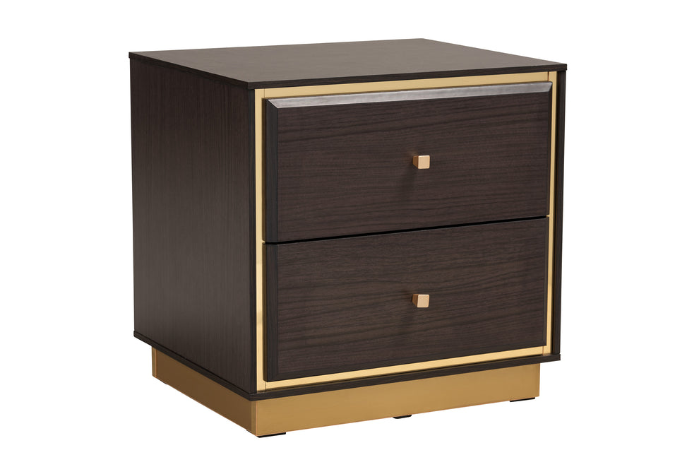 Baxton Studio Arcelia Contemporary Glam and Luxe Two-Tone Dark Brown and Gold Finished Wood Queen Size 5-Piece Bedroom Set | Bedroom Sets | Modishstore - 9