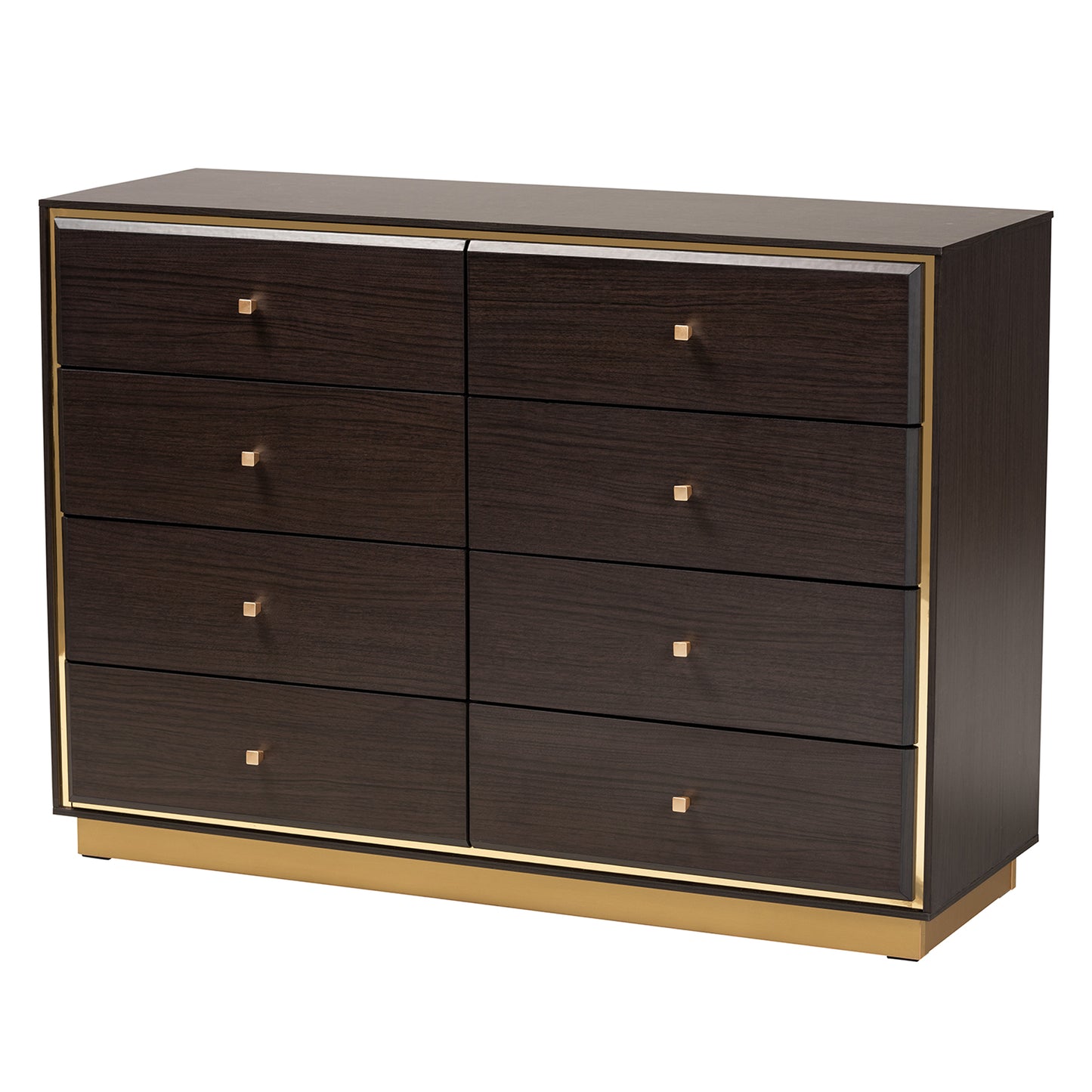 Baxton Studio Arcelia Contemporary Glam and Luxe Two-Tone Dark Brown and Gold Finished Wood Queen Size 5-Piece Bedroom Set | Bedroom Sets | Modishstore - 11