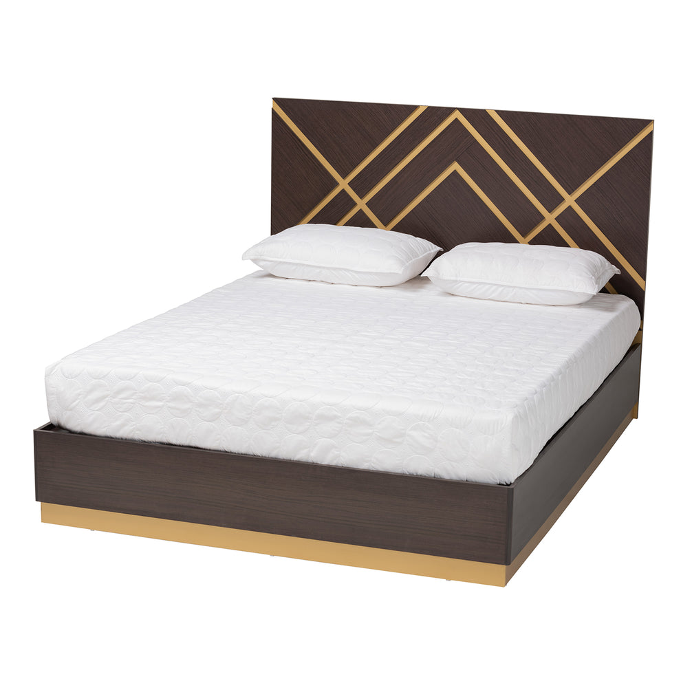 Baxton Studio Arcelia Contemporary Glam and Luxe Two-Tone Dark Brown and Gold Finished Wood Queen Size 4-Piece Bedroom Set with Chest | Bedroom Sets | Modishstore - 8